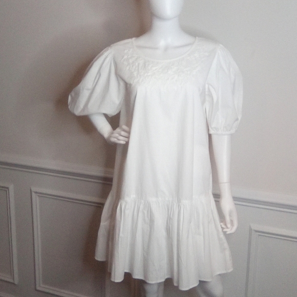Women's Samson White Puff Sleeve Dress, Size Large, White - Picture 4 of 16